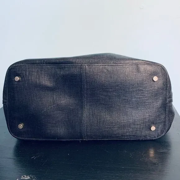 Cole Haan Black Cross Grain Leather Tote Purse - Picture 8 of 9